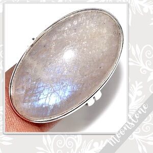 Moonstone Large Eclectic Silver Artisan Ring, 10.5 (Pearly Cream, Blue-Violet)
